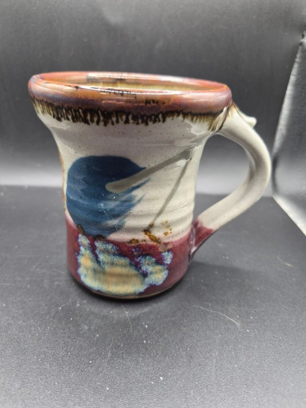 Handcrafted Ceramic Mug With Abstract Design & Earthy Tones Comfortable Handle
